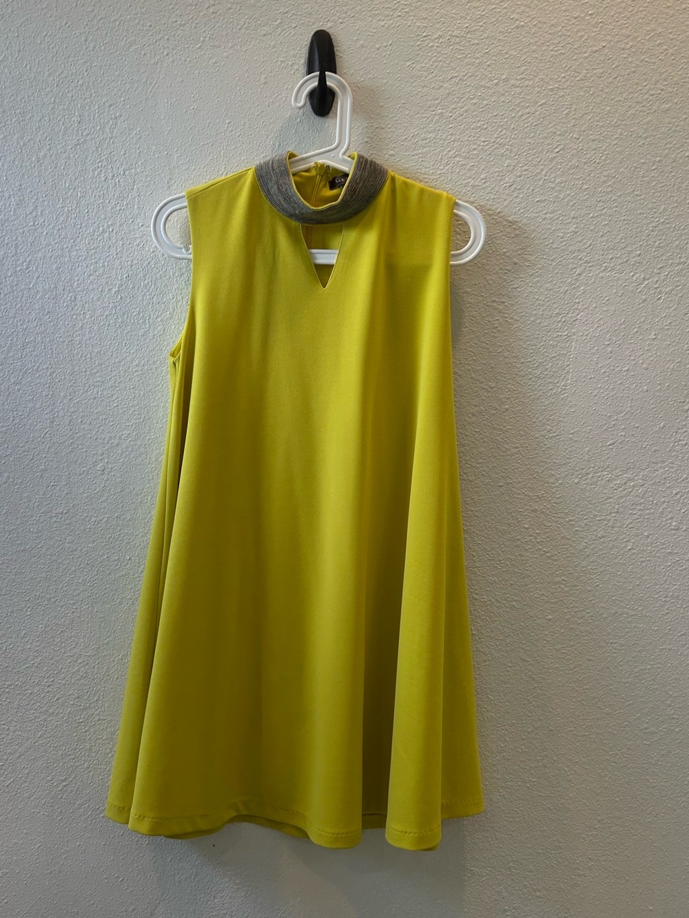 Gracia Chartreuse Sleeveless A-Line Tunic with Gray Mock Collar